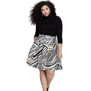 Lane Bryant Flare Pleated Skirt Size 22 Black White Geometric Print Knee Length